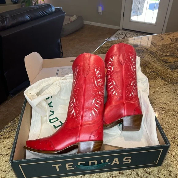 Tecovas | The Annie Eagle 🦅 🇺🇸 Barn Red Cowhide | Genuine Ostrich | 11B - Picture 15 of 17